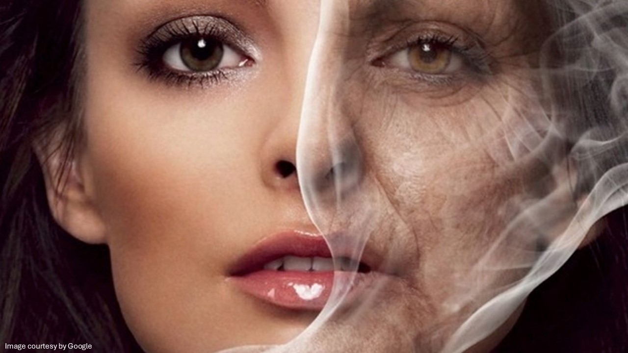 A lady half side faced covered by smoke