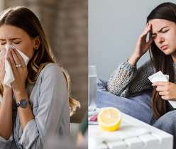 Two women showing symptoms of common cold and flu, illustrating the differences in severity and treatment approaches for accurate diagnosis and care.
