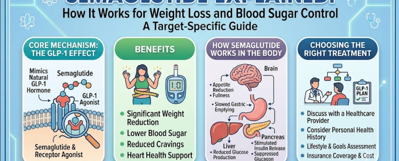 how semaglutide works for weight loss and blood sugar control by reducing appetite, slowing digestion, and improving insulin response.